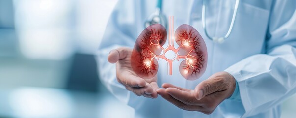 Doctor reviewing kidney function test results in a clinical setting