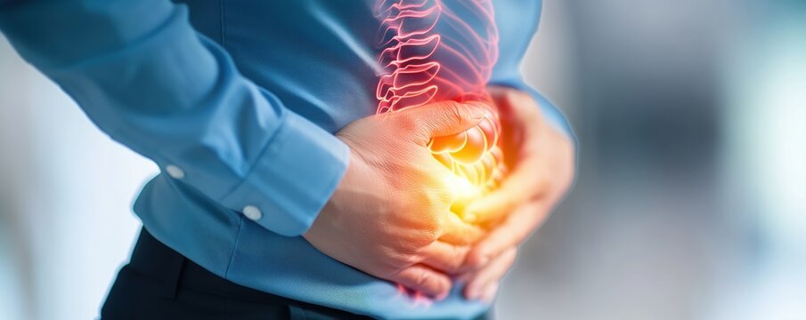Symptoms of irritable bowel syndrome illustrated with discomfort