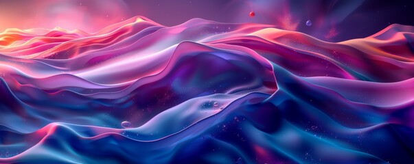 Fototapeta premium Colorful 3D fluid shapes swirling in purple and pink abstract landscape with futuristic feel