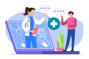 Telemedicine concept .Patient video calling to see doctor using online technology.Online medical consultation.vector illustration.
