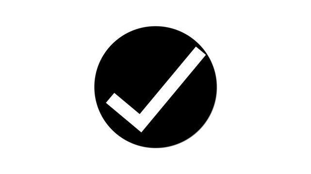 White check mark icon animation in black circle on a white background.
