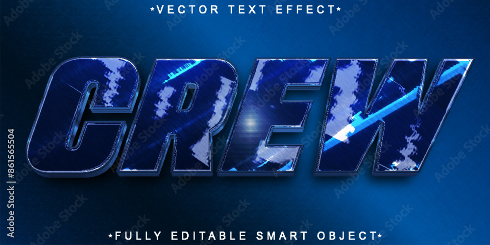 Poster blue shiny crew vector fully editable smart object text effect