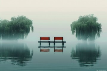 Obraz premium Minimalist wallpaper, minimalistic city park, calm and urban atmosphere, natural style, simple, light background, mobile phone wallpaper, clean lines, high resolution, digital art, park peace