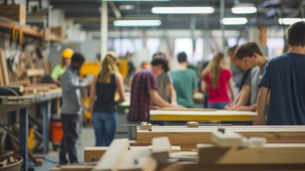 Focused students hone their woodworking skills