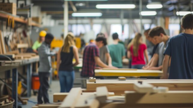 Focused students hone their woodworking skills