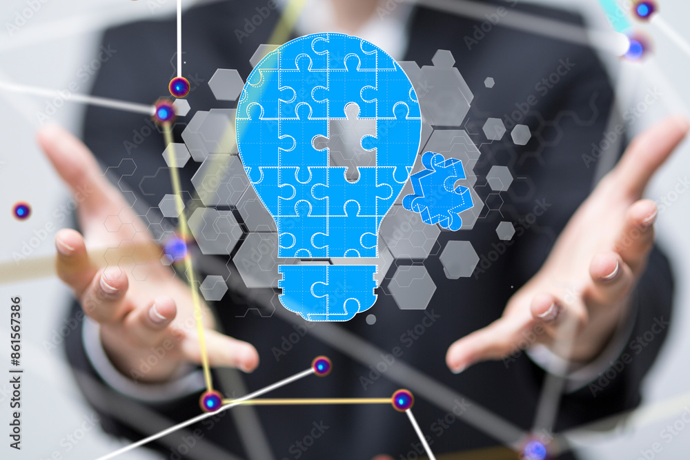 Poster Neural network 3D illustration. Big data and cybersecurity