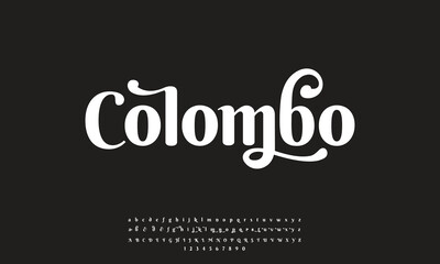 Colombo Elegant Font Uppercase Lowercase and Number. Classic Lettering Minimal Fashion Designs. Typography modern sans serif fonts regular decorative vintage concept. vector illustration