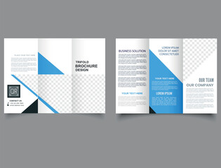 Abstract blue trifold brochure. Modern trifold brochure. Professional tri fold brochure. Simple and minimalist promotion layout