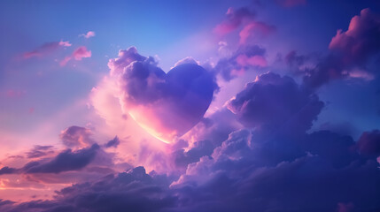 A heart-shaped cloud appearing in the twilight sky, with deep blues and purples blending with the remaining light of the day