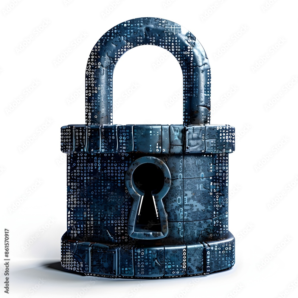 Poster padlock icon made of digital code symbolizing data encryption