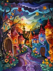 Intricate Paper Cut Festival Scene with Vibrant Floral and Geometric Motifs