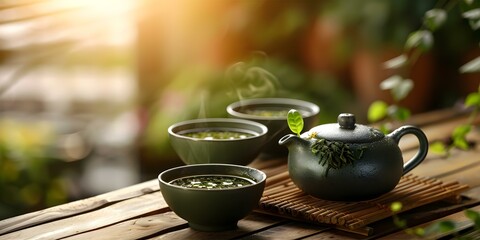 Oolong Tea in Green Teapot Traditional Tea Ceremony Concept. Concept Traditional Tea Ceremony, Oolong Tea, Green Teapot, Tea Rituals, Ceremonial Drink