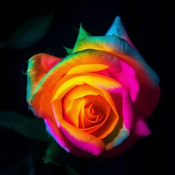 Rose Bud in Neon Colors, Psychedelic Animation, Trippy Floral Visuals