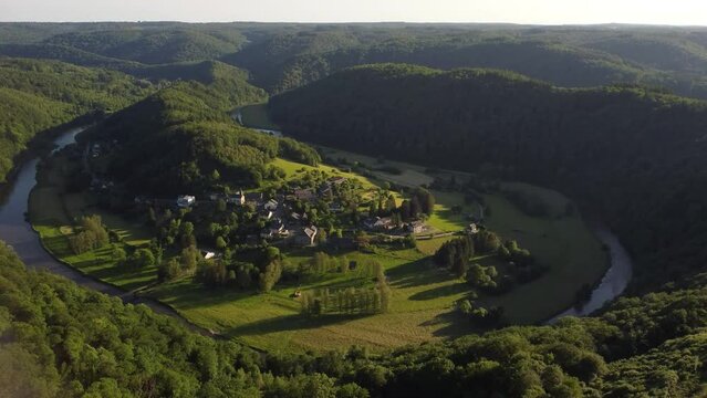 Aerial View of Frahan, Rochehaut: A Serene River Valley