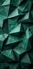 Abstract green geometric 3D background with sharp polygon shapes and textures