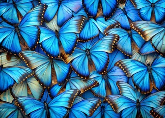 blue color in nature. wings of a blue tropical morpho butterfly. abstract pattern from morpho wings. butterfly wings texture background.