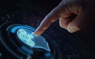 AI head artificial intelligence symbol digital 3d finger touch