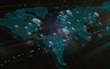 AI head artificial intelligence symbol on world map