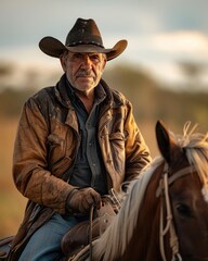 Fototapeta premium Middle-Aged Vaqueiro Riding Through the Sertão Region in Brazil