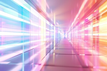 Futuristic Holographic Tunnel: Abstract Light Reflections in a Modern Corridor - Perfect for Design, Poster, and Advertisement Use