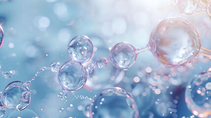 A macro shot of niacinamide molecules merging with skin cells, showing a smooth, hydrated complexion	
