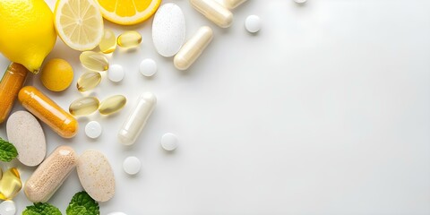 Popular Natural Immune Boosters for Optimal Health and Wellness. Concept Vitamin C, Zinc, Garlic, Elderberry, Echinacea