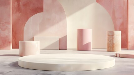 Serene Pastel Geometric 3D Abstract Space for Product Display