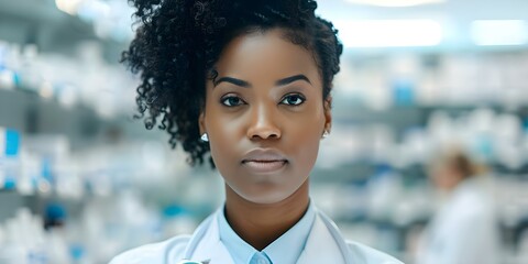 An African American Woman Working as a Pharmacist in a Pharmaceutical Company. Concept African American professionals, Pharmacy industry, Workplace diversity, Pharmacist career path