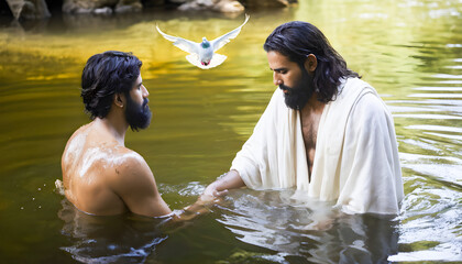 Baptism of Jesus  Artwork by John in Jordan River with Dove 