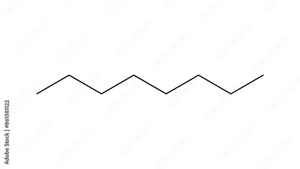 Wall mural octane molecule, structural chemical formula, ball-and-stick model, isolated image hydrocarbon