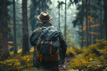 Fototapeta premium Elderly Man Hiking in the Black Forest in Traditional Bavarian Clothing