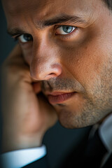 Obraz premium Close-up of a secret service agent listening to his earpiece, over the shoulder