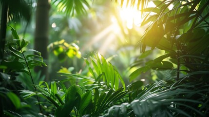 Sunlight filtering through lush green plants