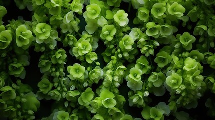 Bells of Ireland flowers background. Close-up of vibrant green flowers in full bloom, creating a lush and dense floral background. Filled on full screen.