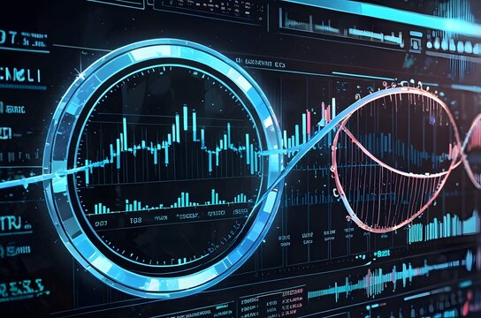 Futuristic DNA medical screen hologram science hud data analysis background design.