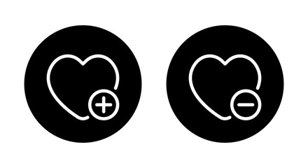 Add and remove wishlist love icon on black circle. Favorite product concept