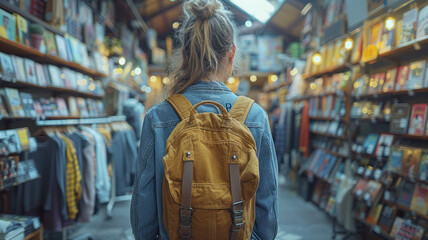 Young woman shopping in a clothing store, photo.generative ai