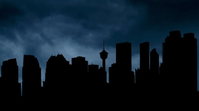 Canada: Thunderstorm and Lightning flash over Calgary Downtown skyline,. Concept on topic weather, cataclysms