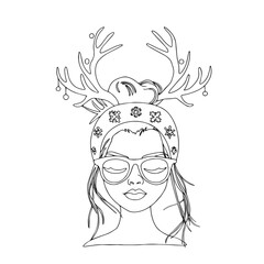 Vector illustration of a New Year's girl. Christmas girl. Cute illustration for print, blank for designer, textile, clothing, wrapping paper