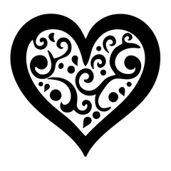 A black and white heart-shaped design with intricate swirling patterns