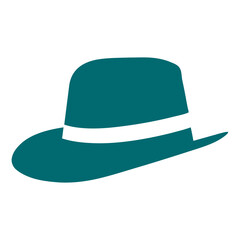 A teal-colored cowboy hat with a white band