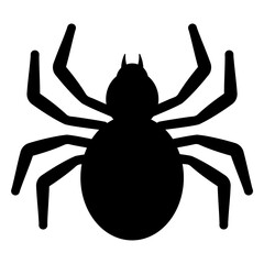 A black silhouette of a spider with eight legs and a rounded body