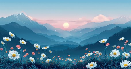 A beautiful landscape of a mountain range at sunrise