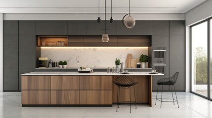 A Modern Minimalist Kitchen With Visually Appealing Furnishings.