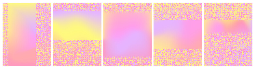 Circle patterns backdrops set, iridescent pink and yellow vibrant colors.