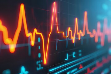 Close-up of a vibrant digital financial chart with glowing lines and data points, representing market analysis, growth, and technology trends.