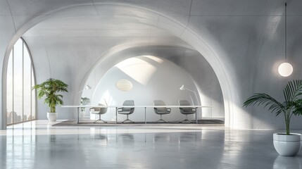 Interior design of a modern workspace with a cupola.