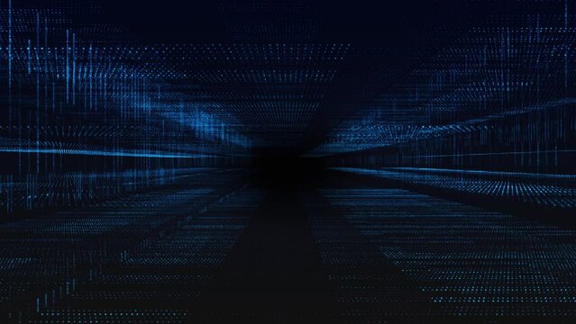 Digital big data background, fiber optic network lines. Data flow cyber wave particles dots Flow Secure cybersecurity connection. Cyber technology Network data speed funnel ai network cyberspace