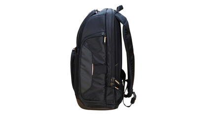 Black backpack isolated on white background. Back view.