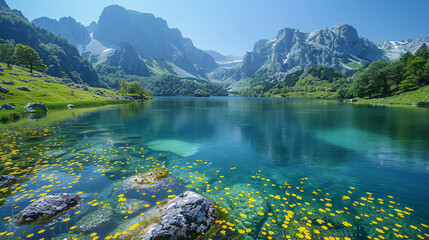 A beautiful lake on the edge of the mountain